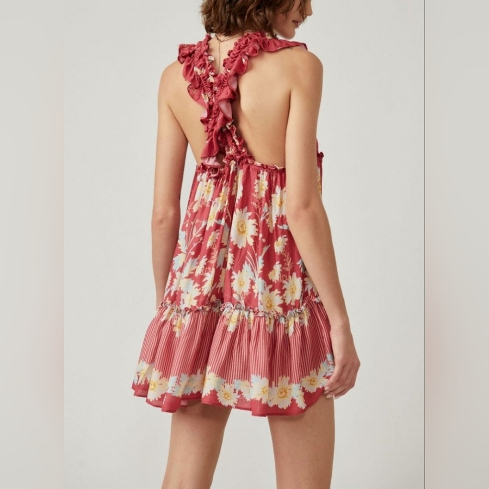 FREE PEOPLE Bali Wild Daisy Slip/Renaissance Red Combo Sz XS - Picture 4 of 5